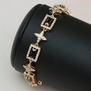 Elegant Rose Gold Plated Bracelet with Black Stones and Star Accents, XPBL0694